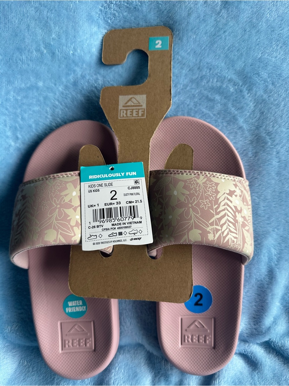 🌸 REEF Kids One Slide Dusty Pink Floral Sandals Size 2 NWT